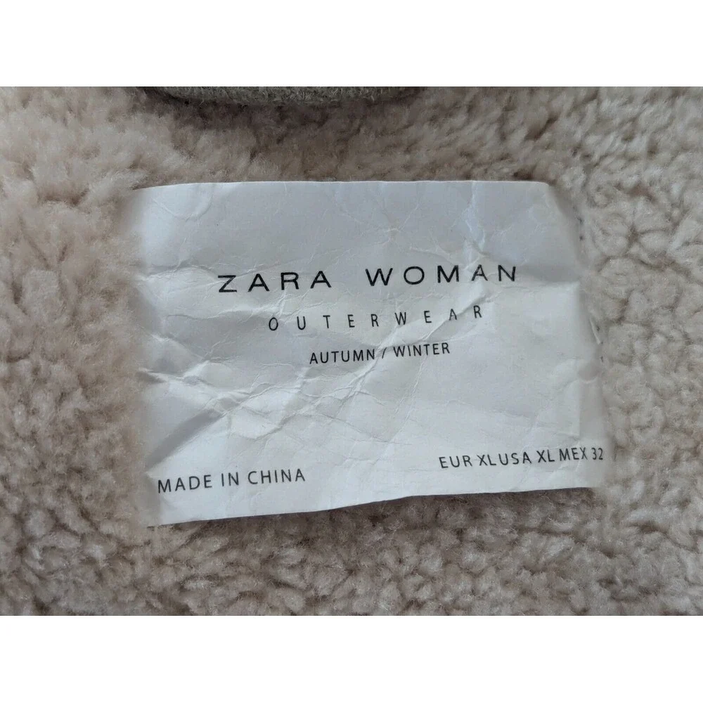 Zara Faux Leather‎ Fleece Coat Womens XL Double Faced Biker Aviator Jacket Boho - Picture 3 of 13